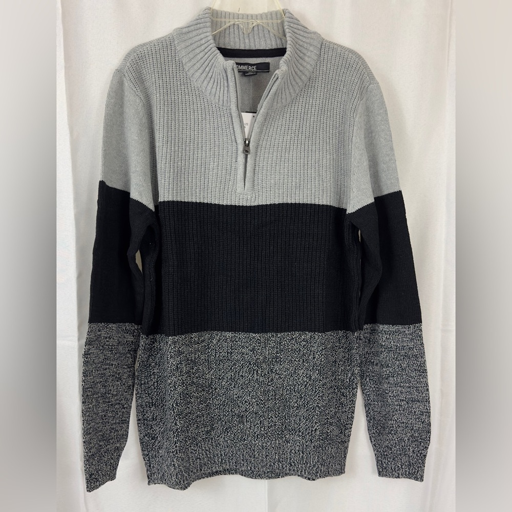 Boy’s Commerce Ice Heather Color Block Quarter Zip Dress Sweater.  Size …